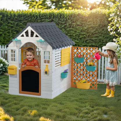 Dolu Kids Garden Playhouse with Fence – Yellow & White